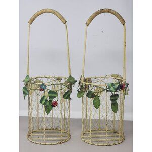 Vintage Lot Of 2 Chicken Wire‎ Baskets Lady Bugs Butterfly Leaves